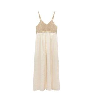 Zara Cream Maxi Dress with Beige Crochet Bodice
